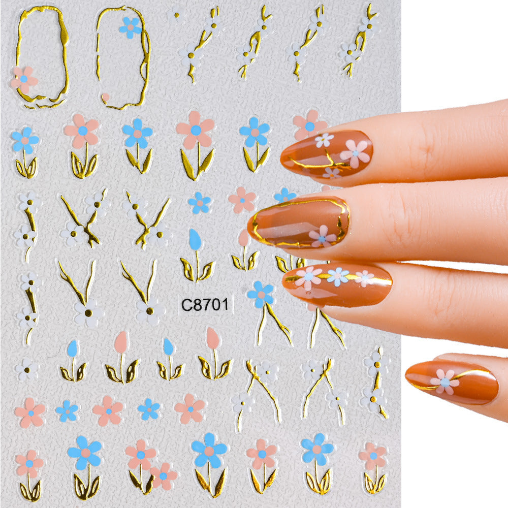 Little Flower Fresh Golden Affordable Luxury Style Nail Stickers