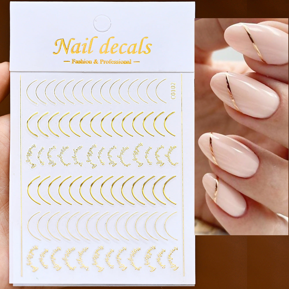 Lines Gold Sier Color Simple Style Adhesive Nail Stickers