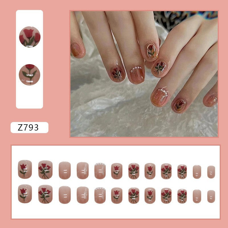 High-grade Short Fake Patch White French Nail Art