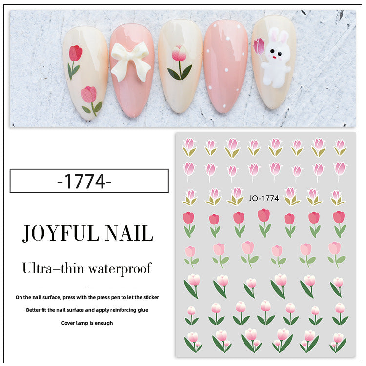 Autocollants pour ongles adhésifs en forme de fleur de tulipe rose