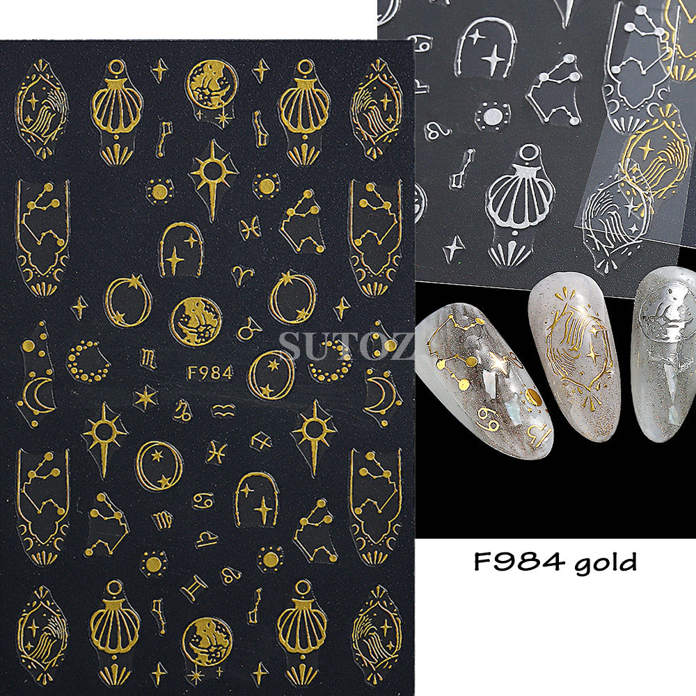 Gold Sier Sun Four Awn Star Moon Nail Stickers