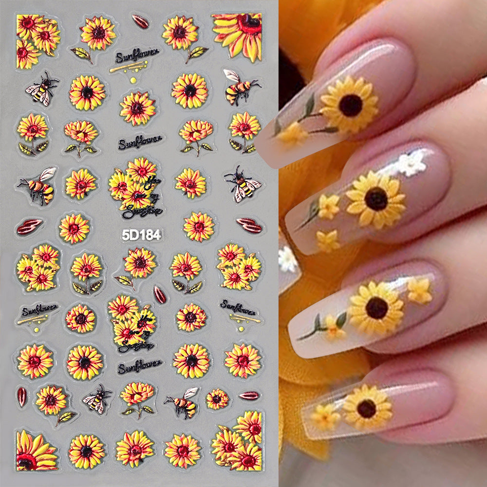 Sunflower Relief Three-dimensional Retro Sweet Cool Nail Stickers