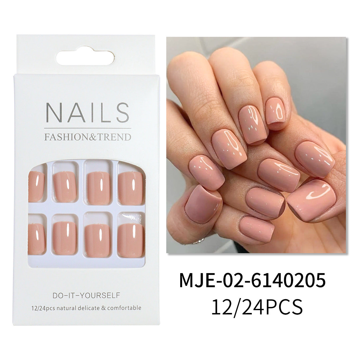 Faux ongles courts nude Wear Armor Nail Art fini