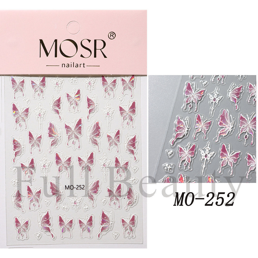 Pink Butterfly Elegant Dream Big Bowknot Nail Stickers