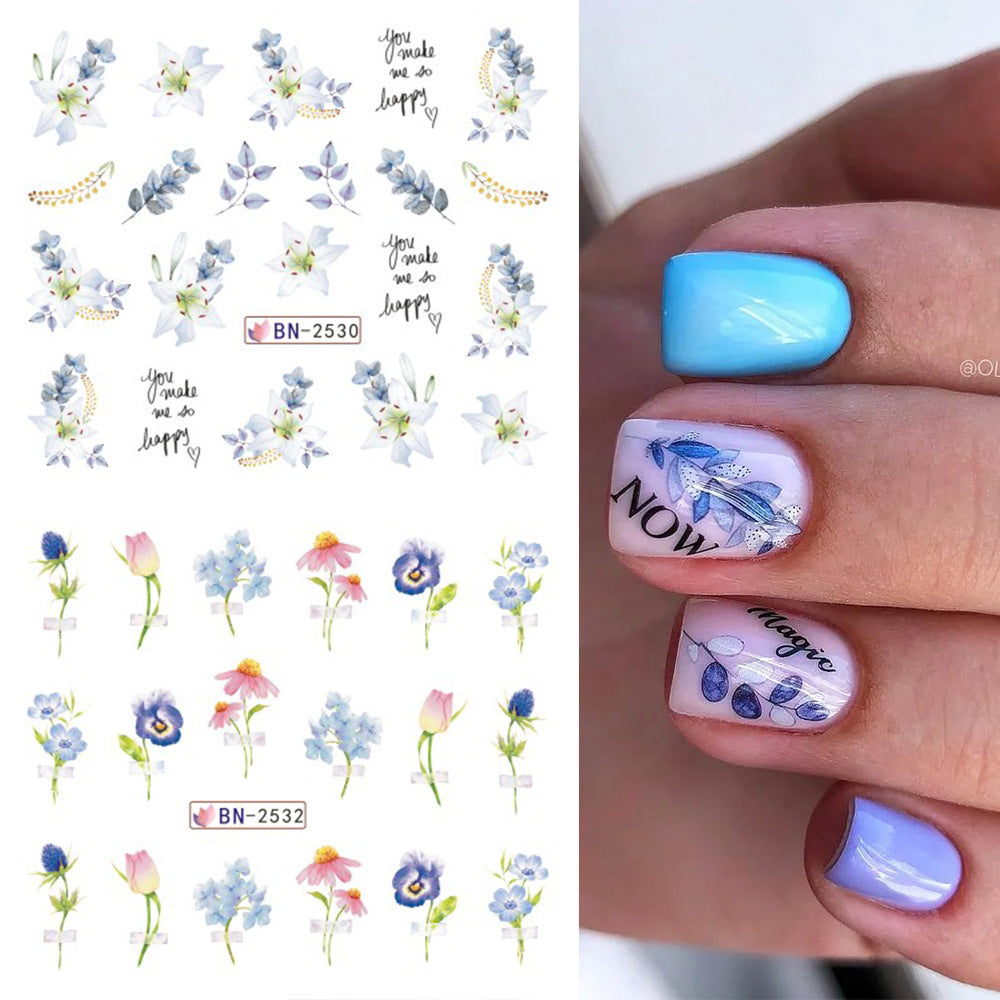 Flow Large Flowers Feather Butterfly Water Nail Stickers