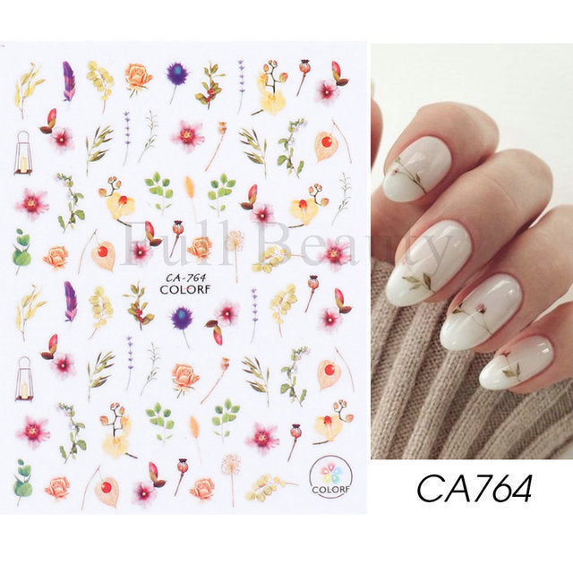 Glamorous Spring Rose Flower Tulip Adhesive Nail Stickers