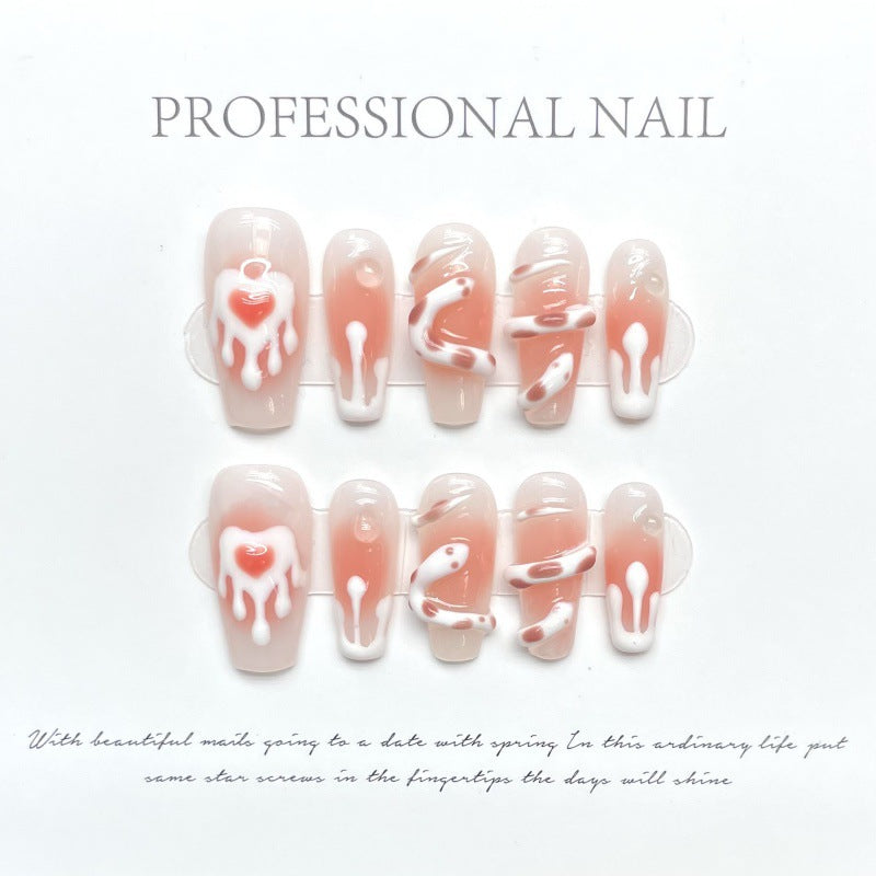 Short Nude Color Blooming Tips Finished Nail Stickers