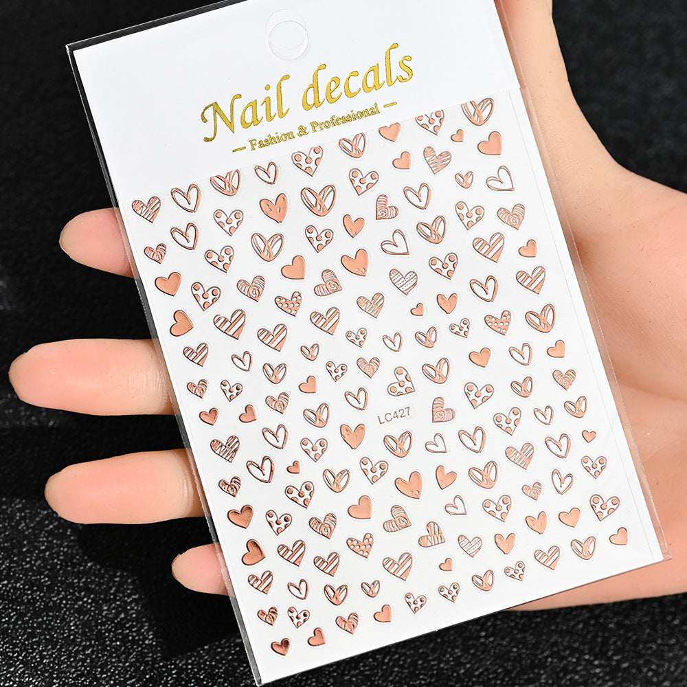 Cardboard Style Beautiful Laser Sier Heart-shaped Nail Stickers