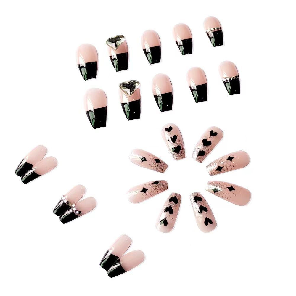 Nail Art Ballet Détachable Fait Main Noir Français Flash