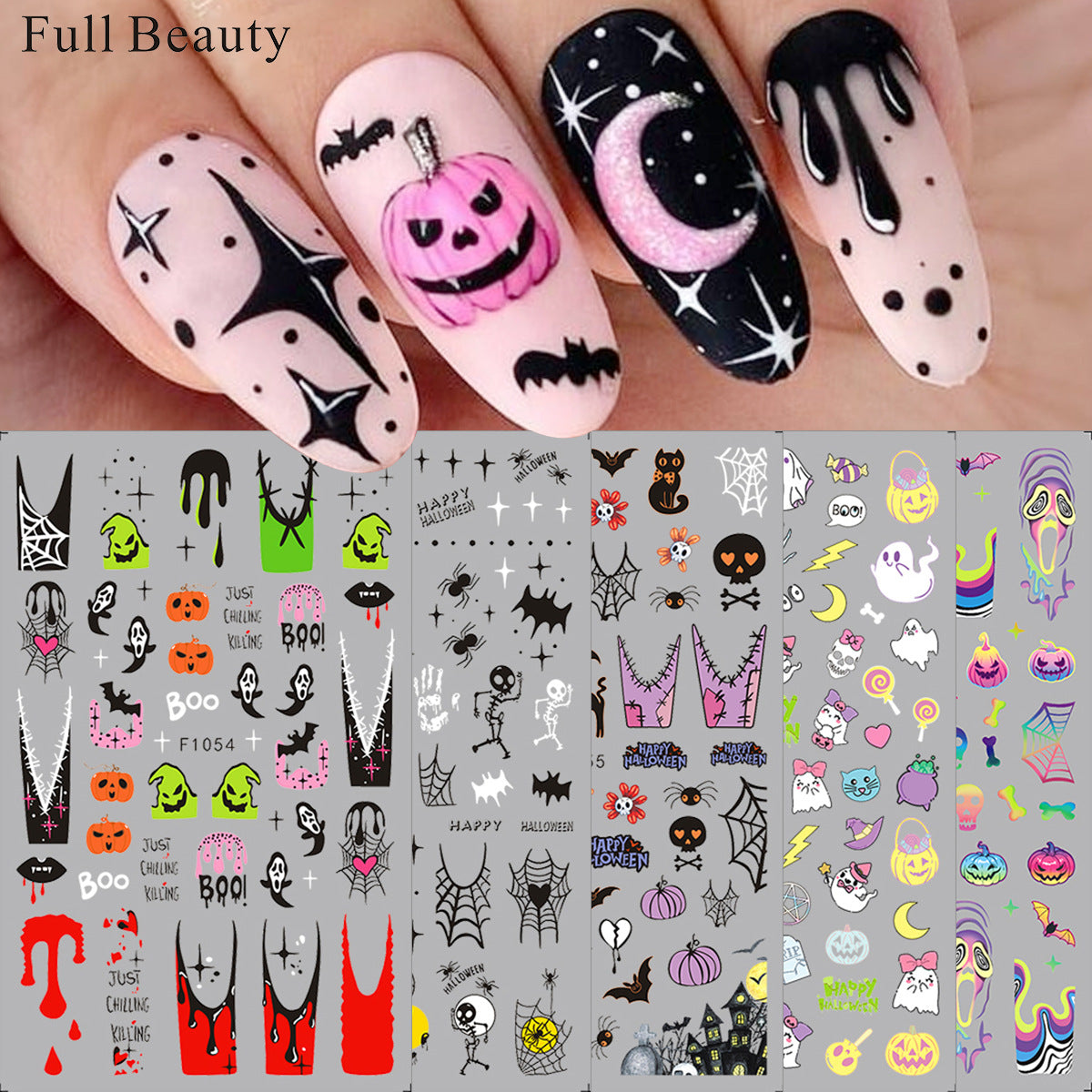 Dark French Pumpkin Devil Spider Web Nail Stickers