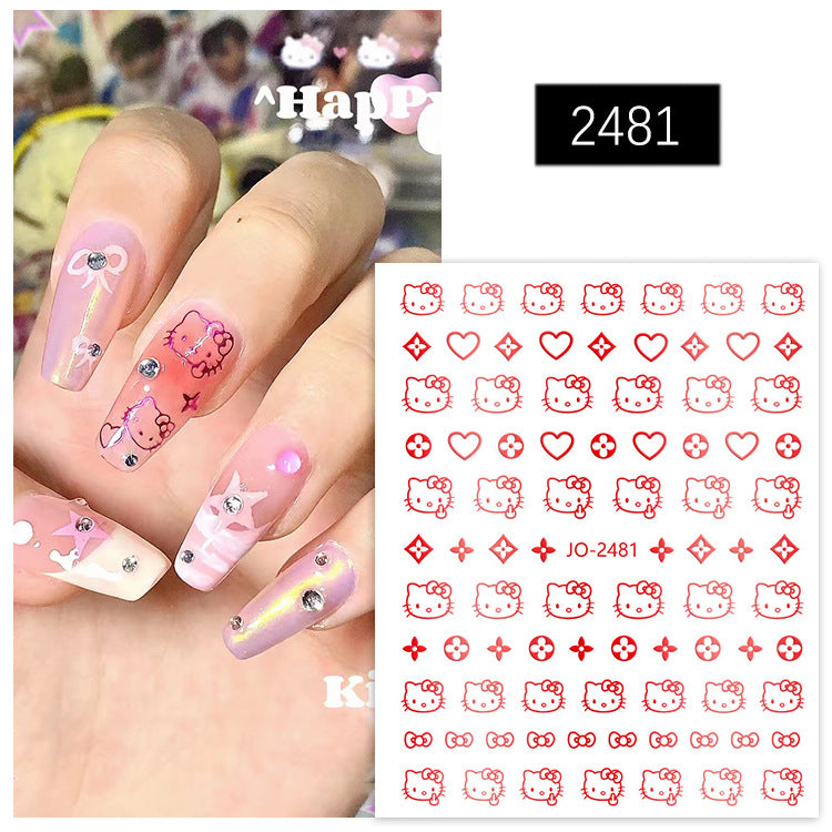 Autocollants pour ongles en forme de chat de dessin animé mignon