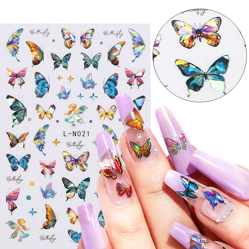 Hot Retro Colorful Laser Butterfly Back Nail Stickers