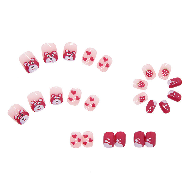 Little Bear Strawberry Wear Short Fake Nail Art