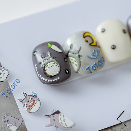 Autocollants pour ongles Totoro en trois dimensions, adhésifs fins et résistants