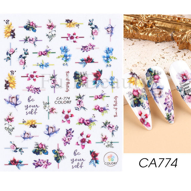 Spring Colorful Flowers Leaves Bird Butterfly Nail Care Nail Art