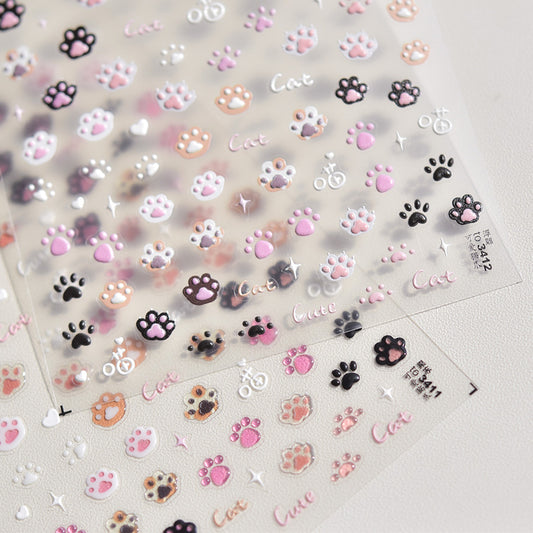 Slouchy Stylish Embossed Cute Cat's Paw Nail Stickers