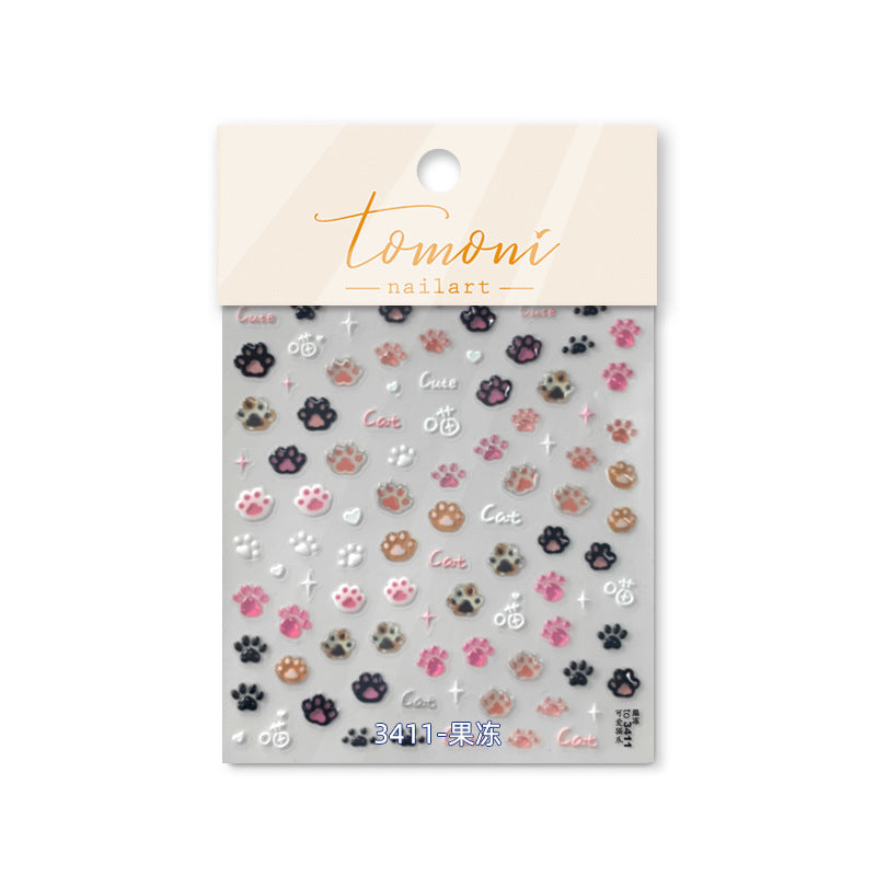 Slouchy Stylish Embossed Cute Cat's Paw Nail Stickers