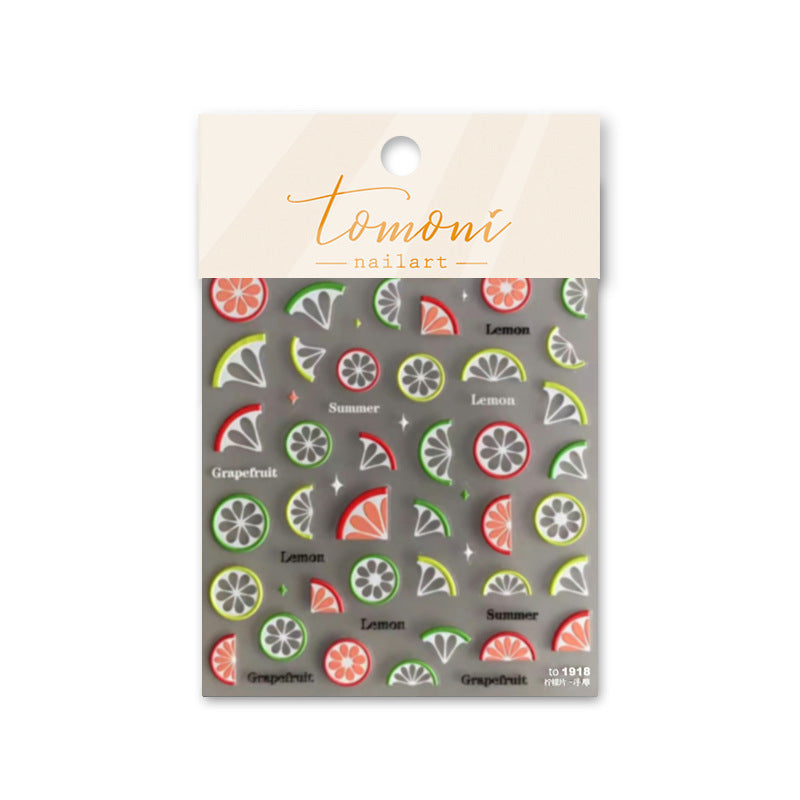 Embossed Hot Style Adhesive Cute Fruit Nail Stickers