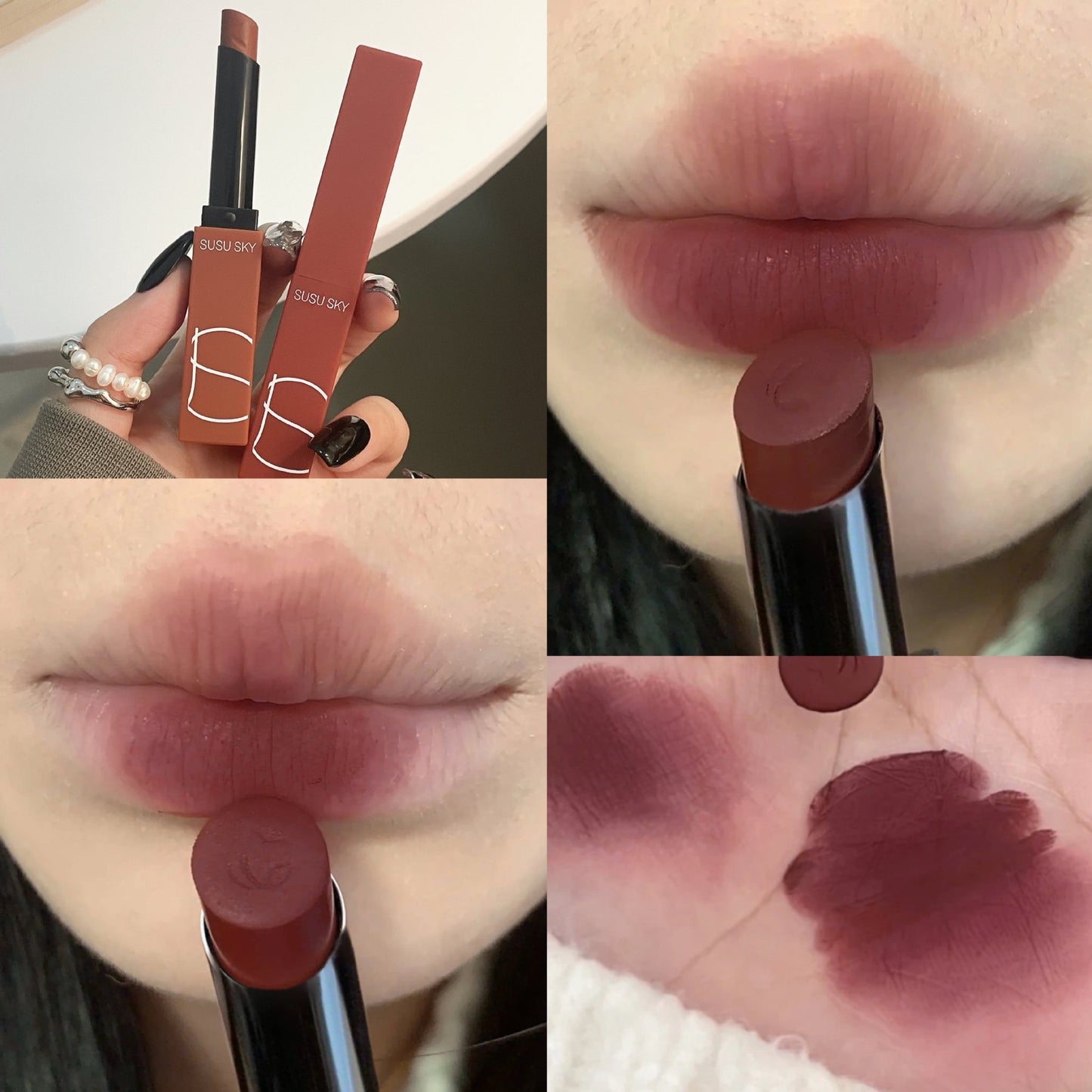 Gloss à lèvres Finish Thin Tube Balm Milk Tea Cameo Brown de petite taille