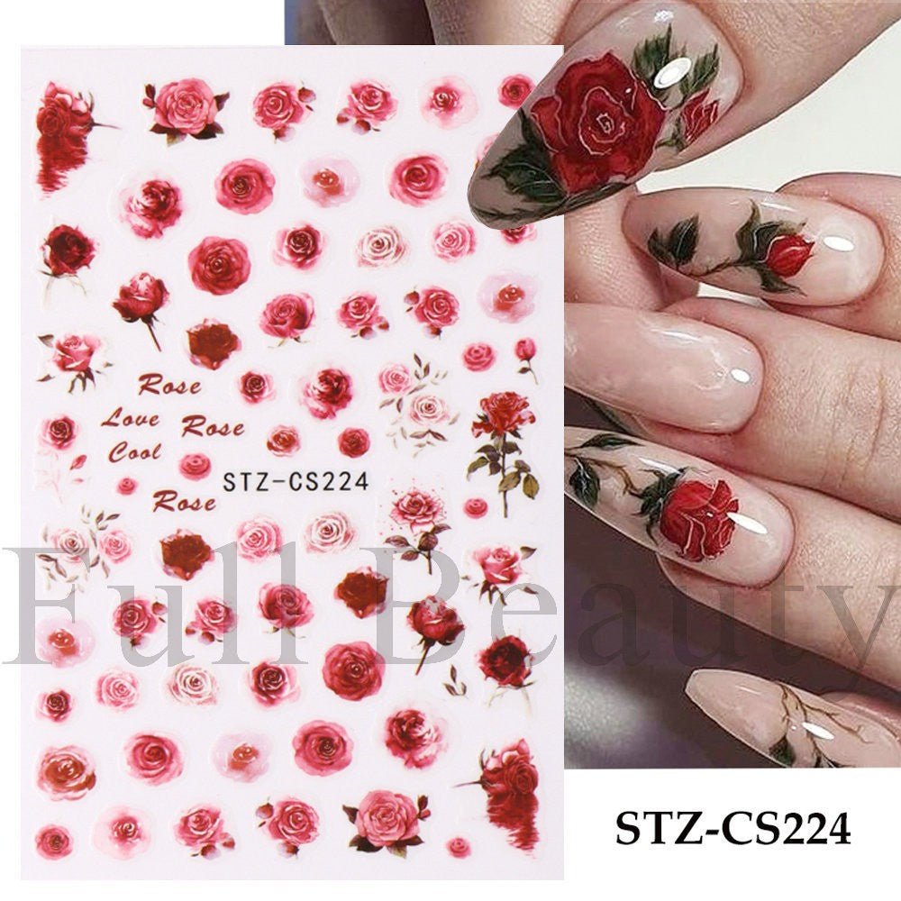 Glamorous Rose Blooming Flower Lavender Adhesive Nail Stickers