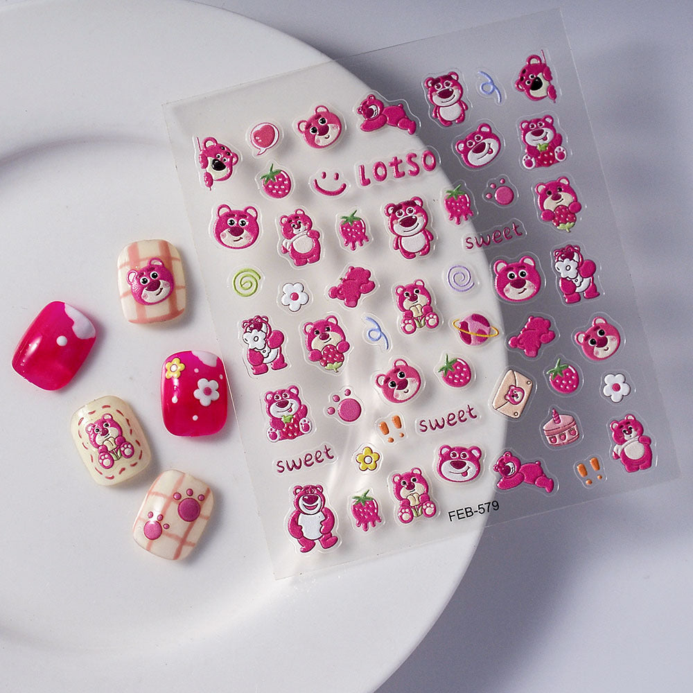 Embossed Cartoon Animal Head 3d Cute Beaver Ruby Nail Stickers