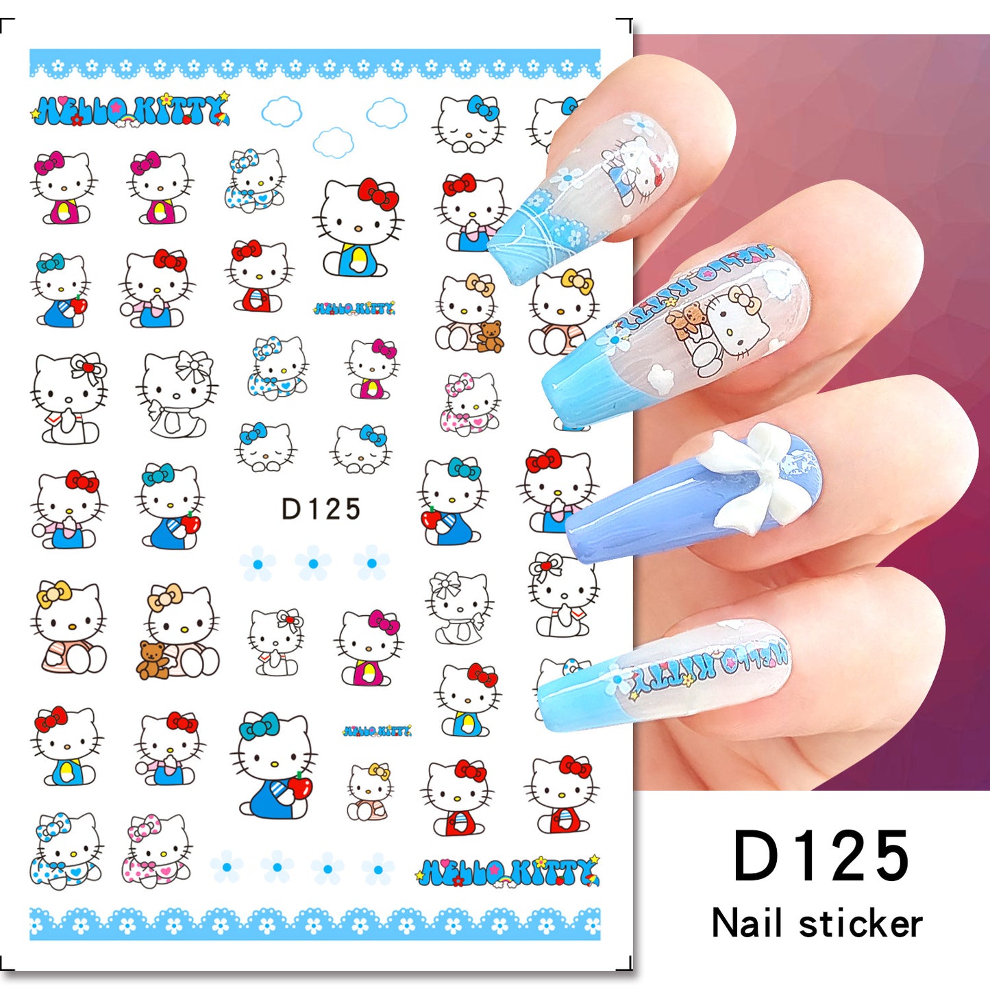 Autocollants pour ongles classiques en papier motif chat de dessin animé pour enfants