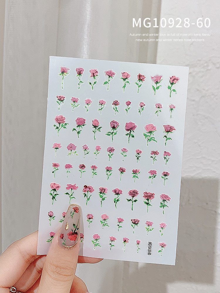 Retro Blooming Dry Flowers English Letters Nail Stickers