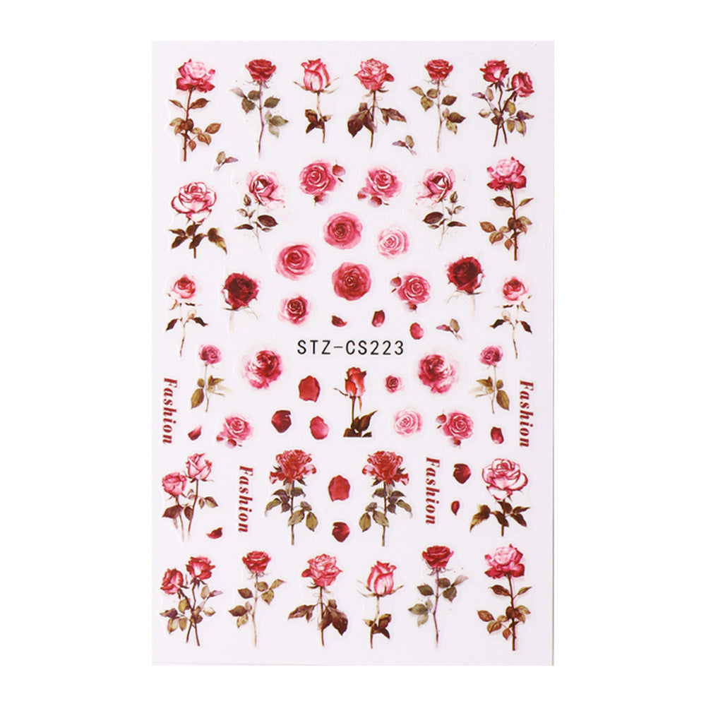 Red Rose Smudges Back Glue Flower Nail Stickers