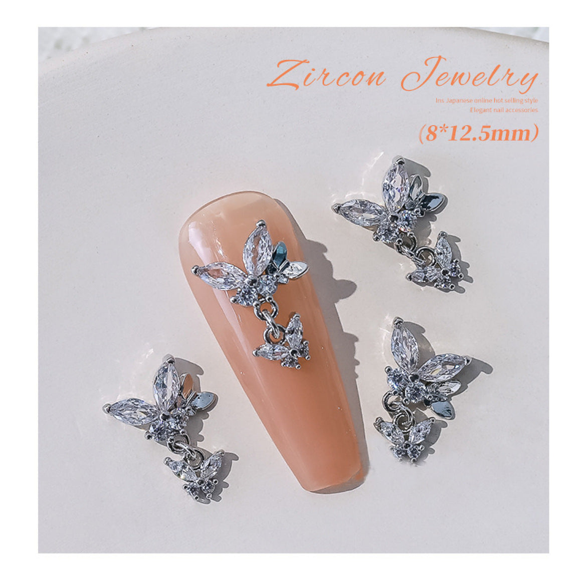 Light Luxury Liquid Butterfly Zircon With Diamond Three-dimensional Nail Care Nail Art