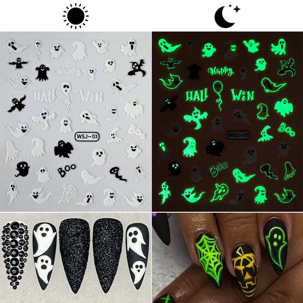 Luminous Bat Pumpkin Day Fingernail Decoration Nail Stickers