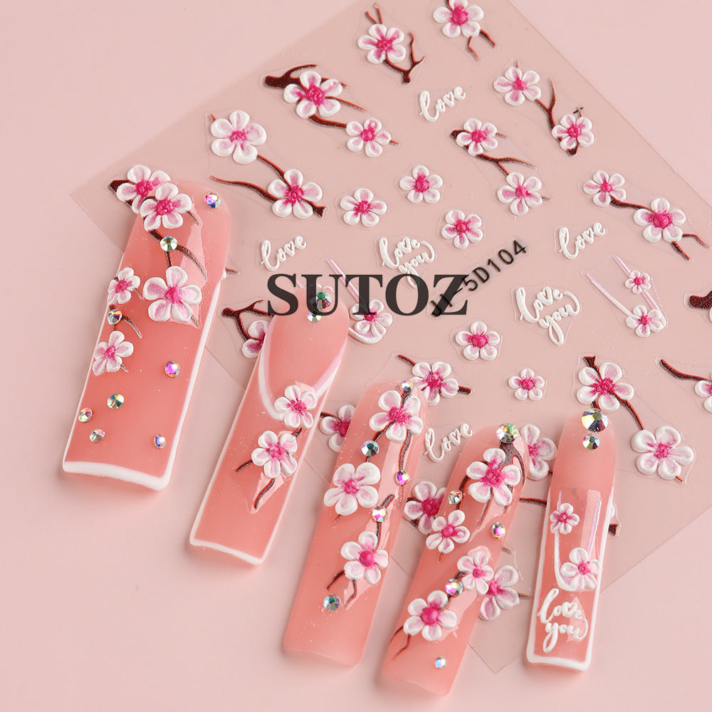 Fresh Three-dimensional Relief Plum Blossom Peach Nail Stickers