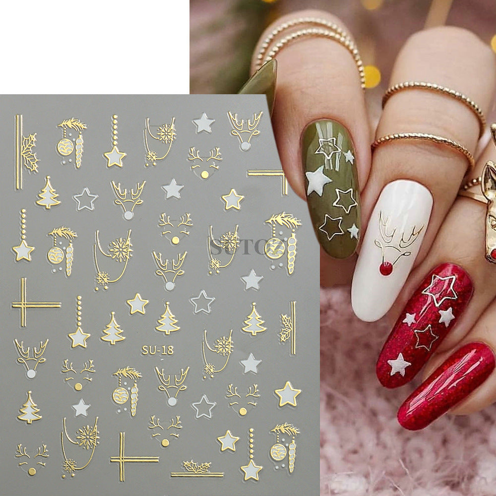 Exposed Gilding Sier Snowflake Elk Tree Nail Stickers