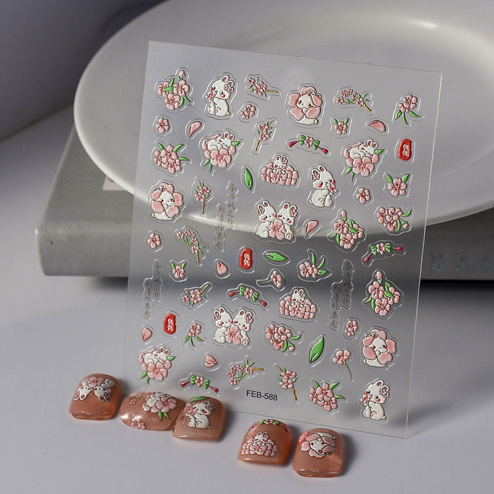 Embossed Cartoon Animal Head 3d Cute Beaver Ruby Nail Stickers