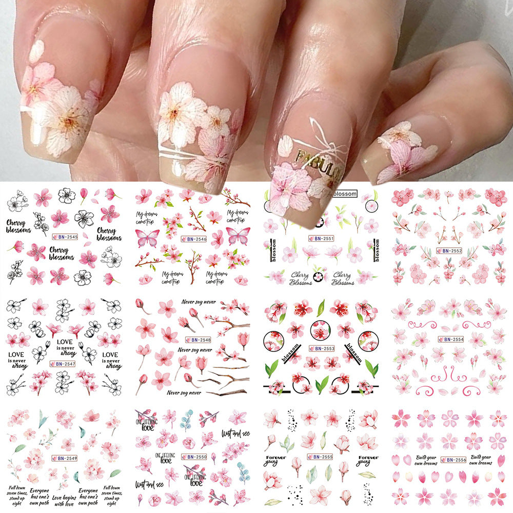 Flow Large Flowers Feather Butterfly Water Nail Stickers