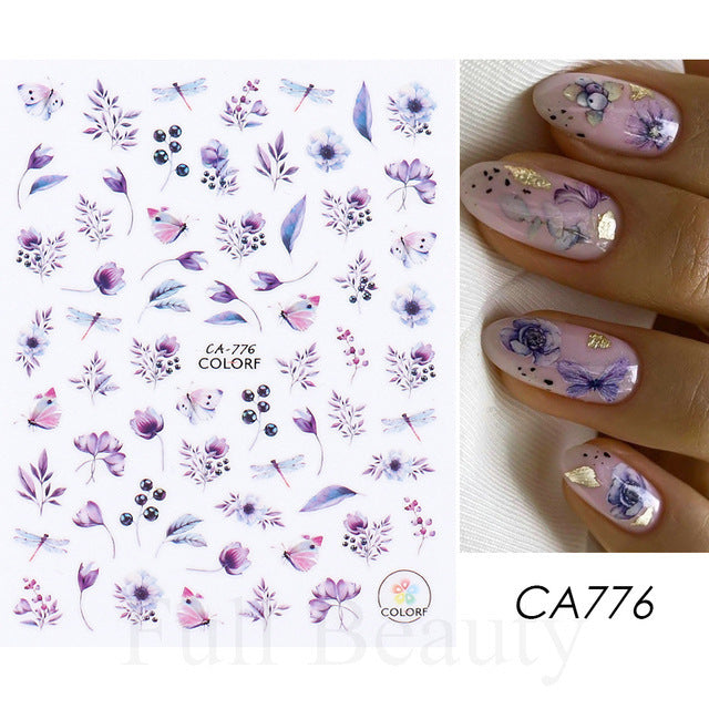 Glamorous Spring Rose Flower Tulip Adhesive Nail Stickers