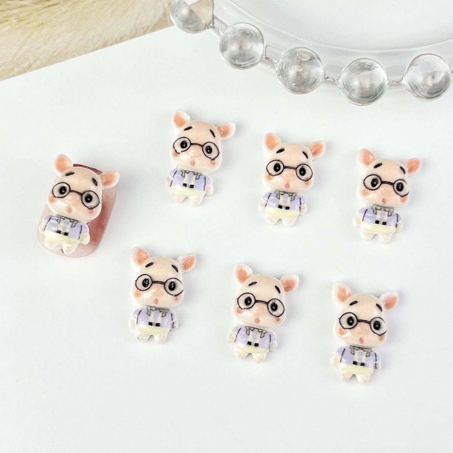 Pig Doctor Cartoon Ornament Three-dimensional Wear Glasses Nail Care Nail Art