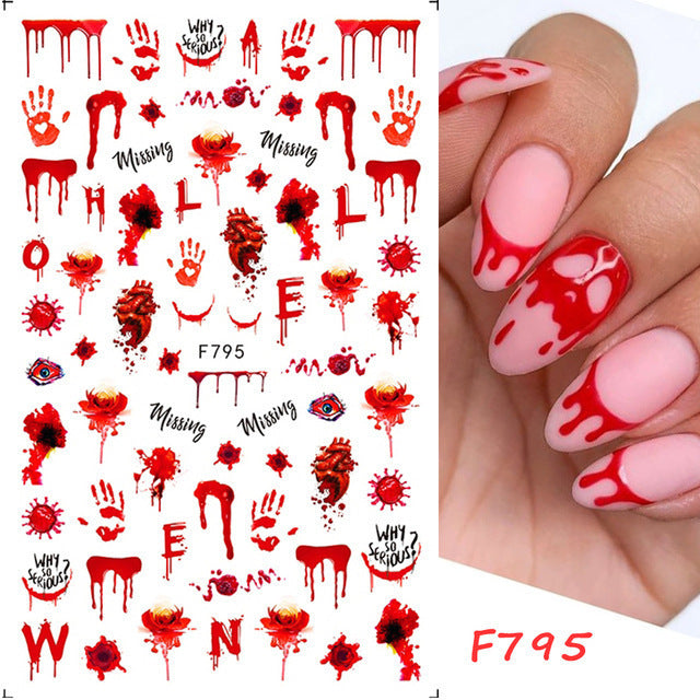 Halloween Cartoon Pumpkin Bat Skull Back Nail Stickers