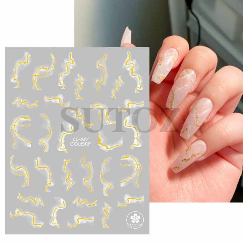 Hot Gilding Marbling Black White Gold Nail Stickers