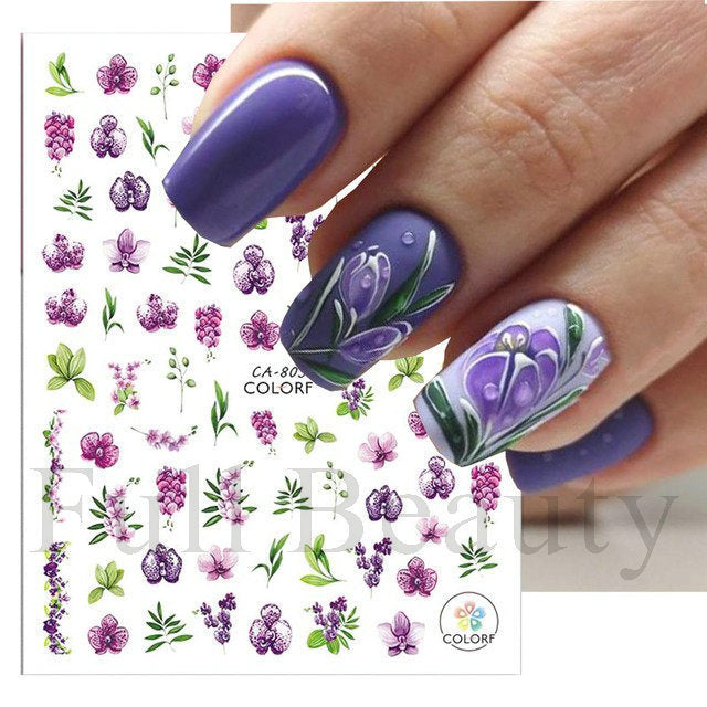 Glamorous Spring Rose Flower Tulip Adhesive Nail Stickers