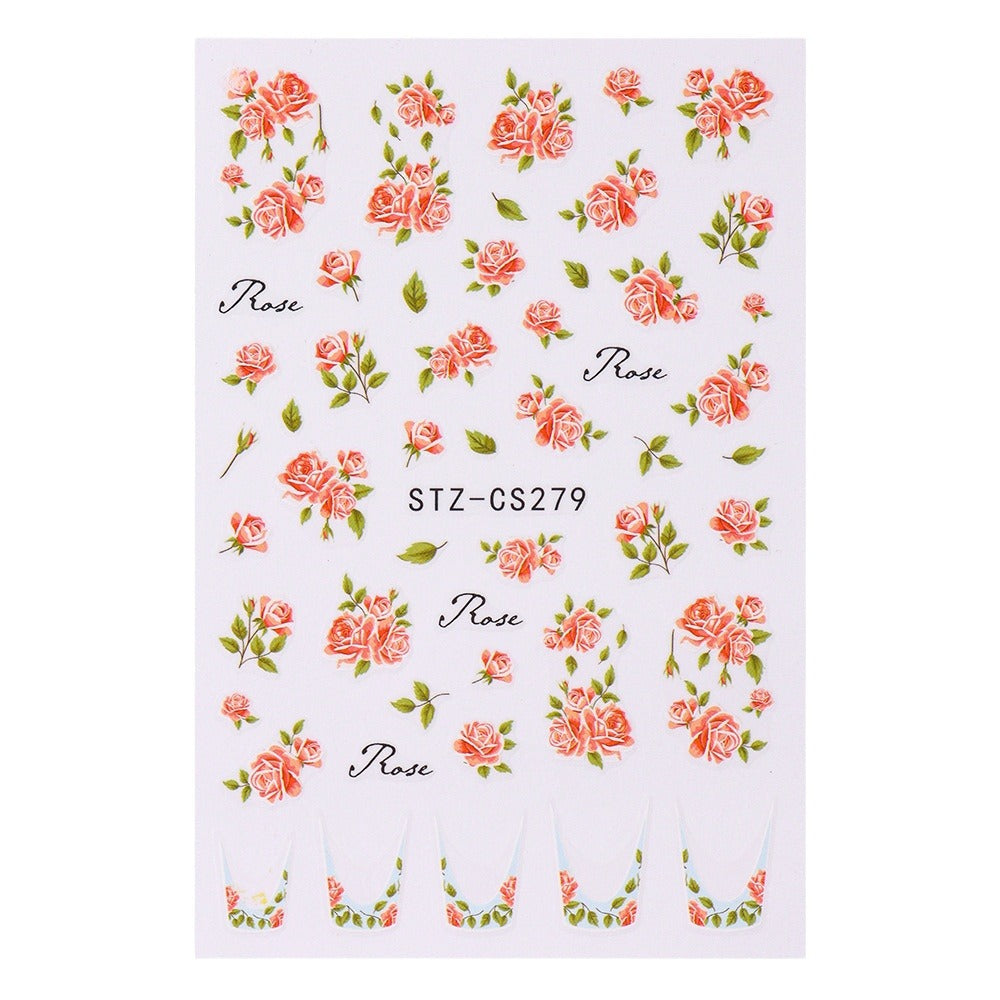 Glamorous Rose Blooming Flower Lavender Adhesive Nail Stickers