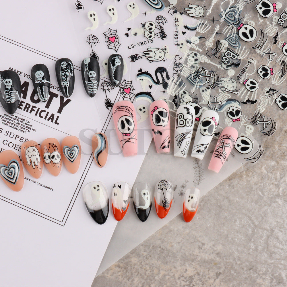 Halloween Skull Ghost Spider Party Luminous Nail Stickers