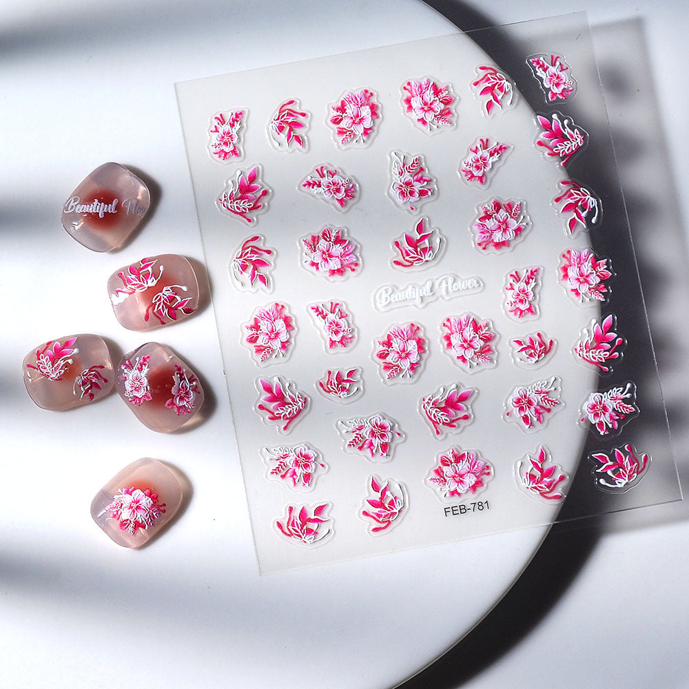 Hand Account Three-dimensional Gouache Flower Blue Nail Stickers