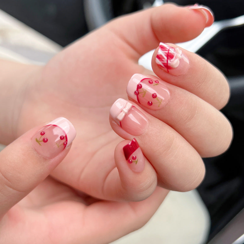 Sweet Atmosphere Sense Three-dimensional Cherry Beauty Cute French Nail Stickers