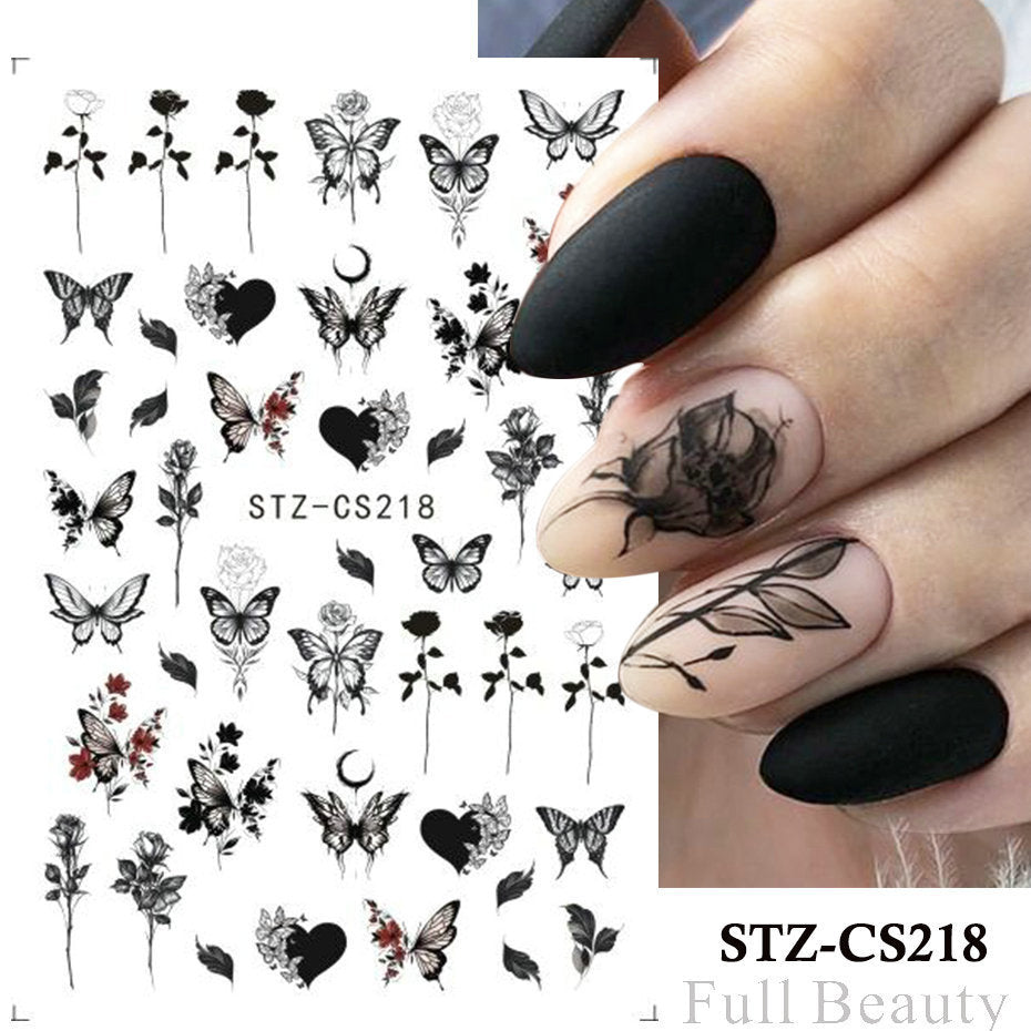 Red Rose Smudges Back Glue Flower Nail Stickers