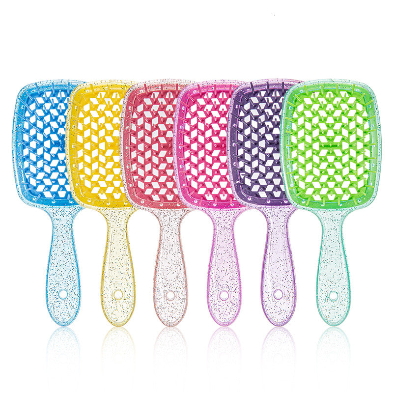 Hollow Transparent Glitter Massage Wet Dry Mesh Hair Brushes & Combs