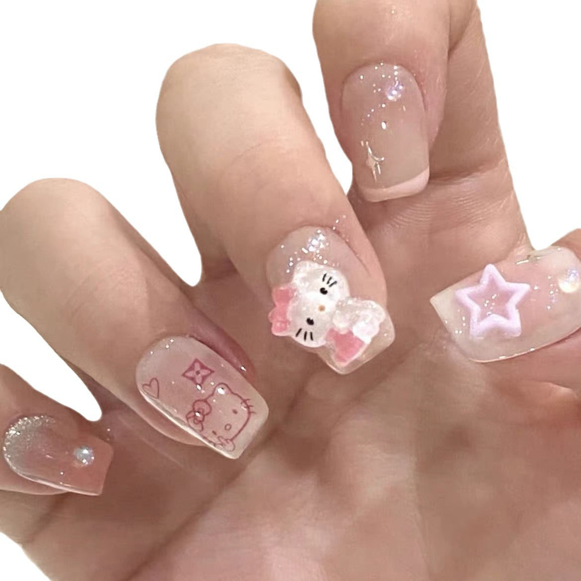 Cute Cat Blush Blooming Sweet Cool Flash White Nail Stickers