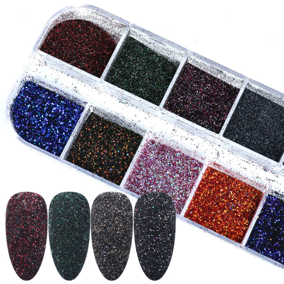 Poudre scintillante variée chaude en boîte, soin des ongles irrégulier en forme de papillon et de cœur, nail art