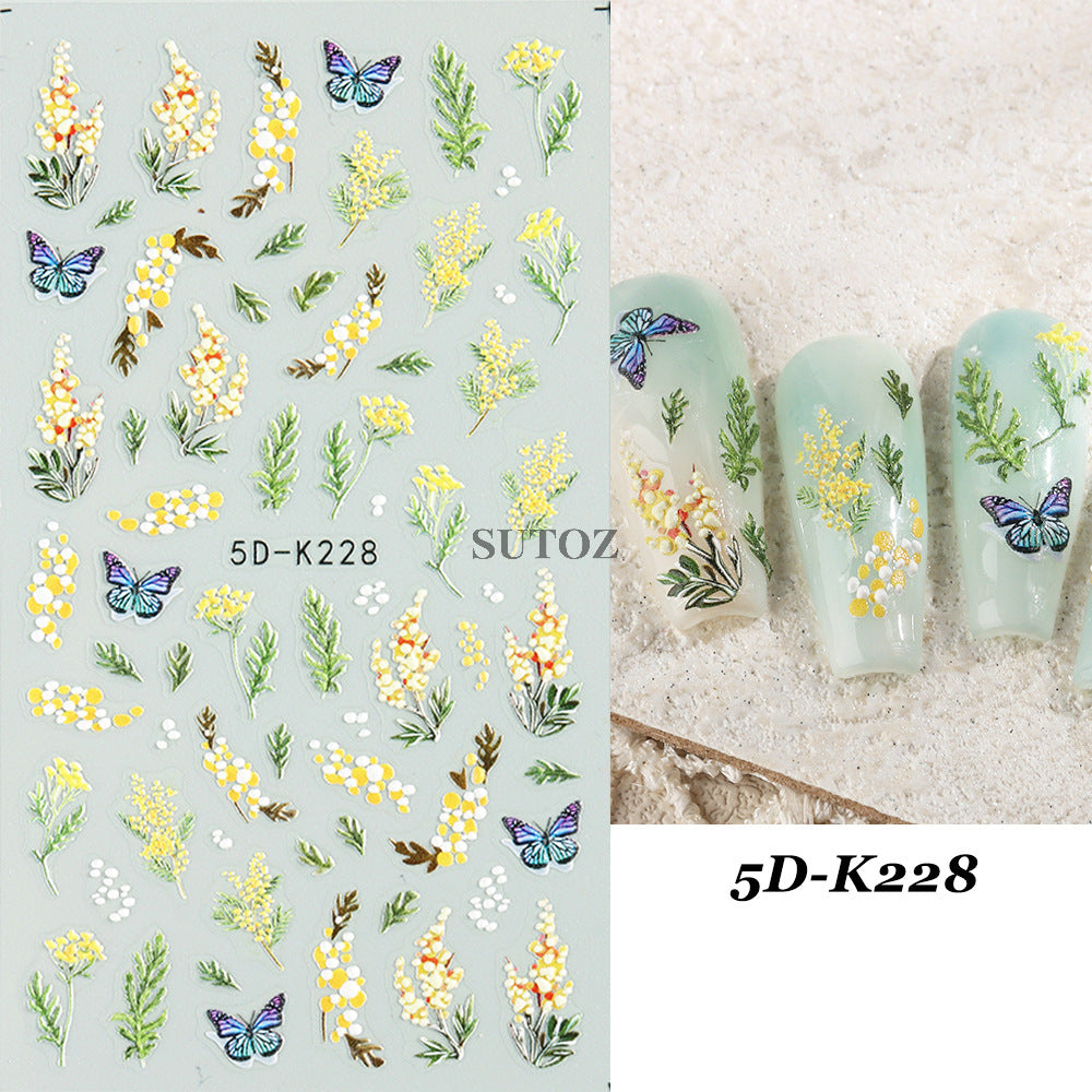 Paper Summer Sunflower Peony Tulip Three-dimensional Nail Stickers