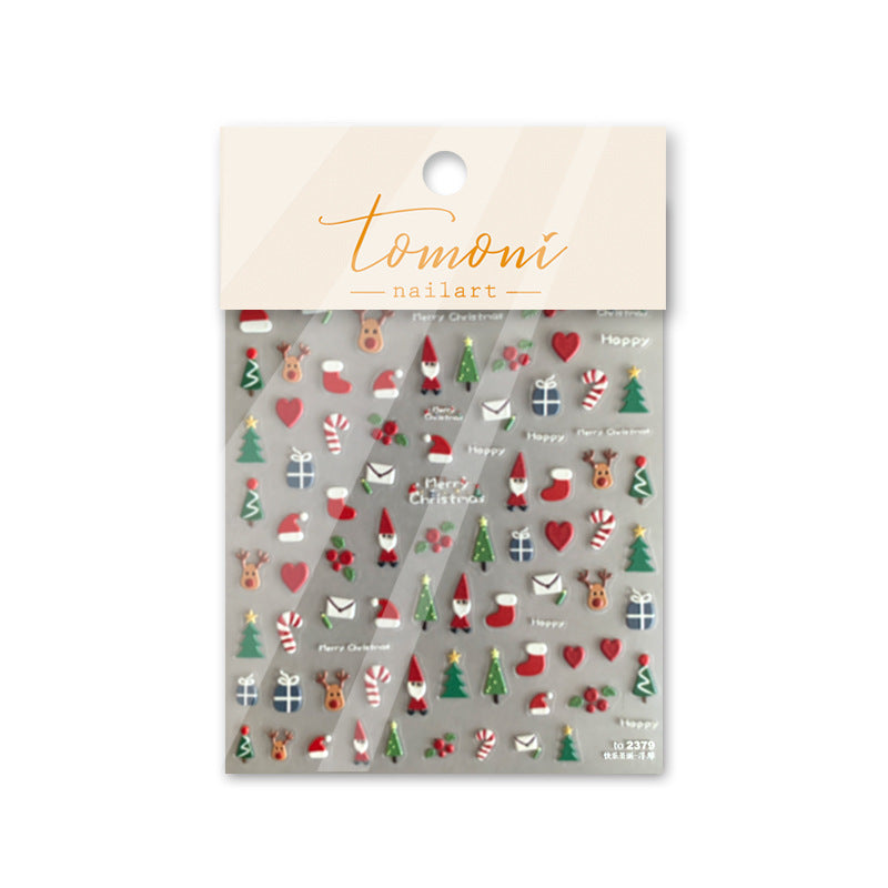 Pretty Embossed Cute Christmas Cartoon Ornament Nail Stickers