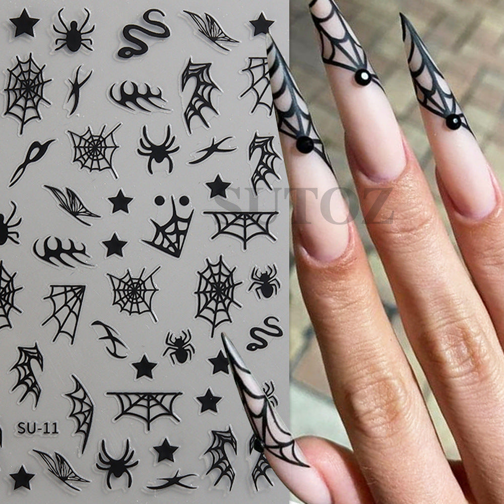 Popular Spider Web Witch Little Black Nail Stickers